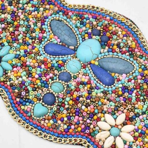 Boho Dragonfly Beads Chain Belt Flower Plus Size Waist Beads Blts Girls Elastic Strength Turquoise Wide Beads Belt for Women - Image 5