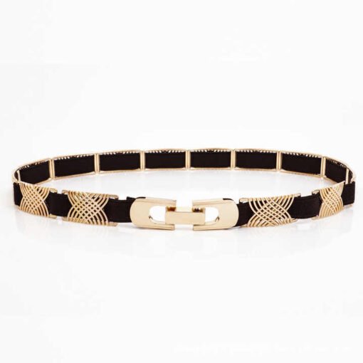 2023 New Style Luxury Elastic Leather Thin Belt Designer High Quality Skinny Floral Thin Leather Chain Belt for Women - Image 4