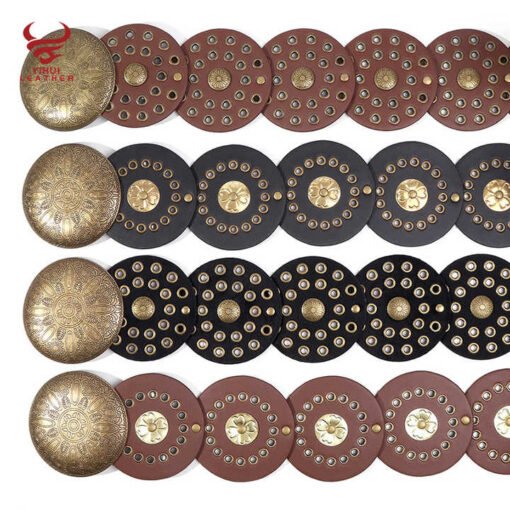 2023 New Retro Punk Big Round Rivet Hole PU Leather Belt Disk Link Fashion Wide Ladies Wide Boho Disc Concho Leather Belt - Image 3