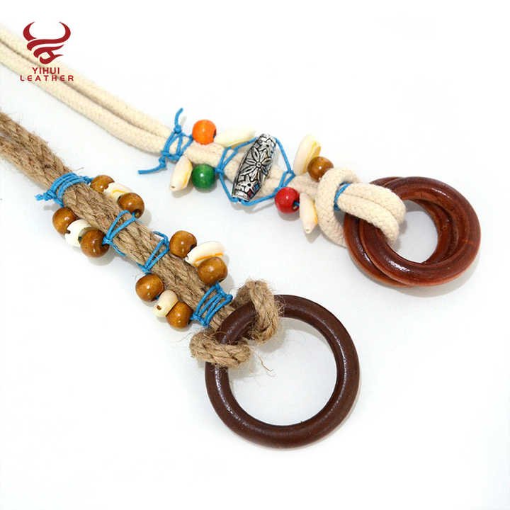 Summer Vintage Pattern Handmade Wax Round Wooden Buckle Beads Braided Waist Ethnic Rope Belts - Image 3