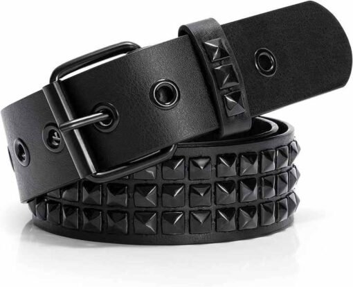 Wholesale Metal Punk Rock Rivet Belt With Bright Pyramid PU Leather Threads Studded Black Goth Belt Strap for Women Men - Image 2