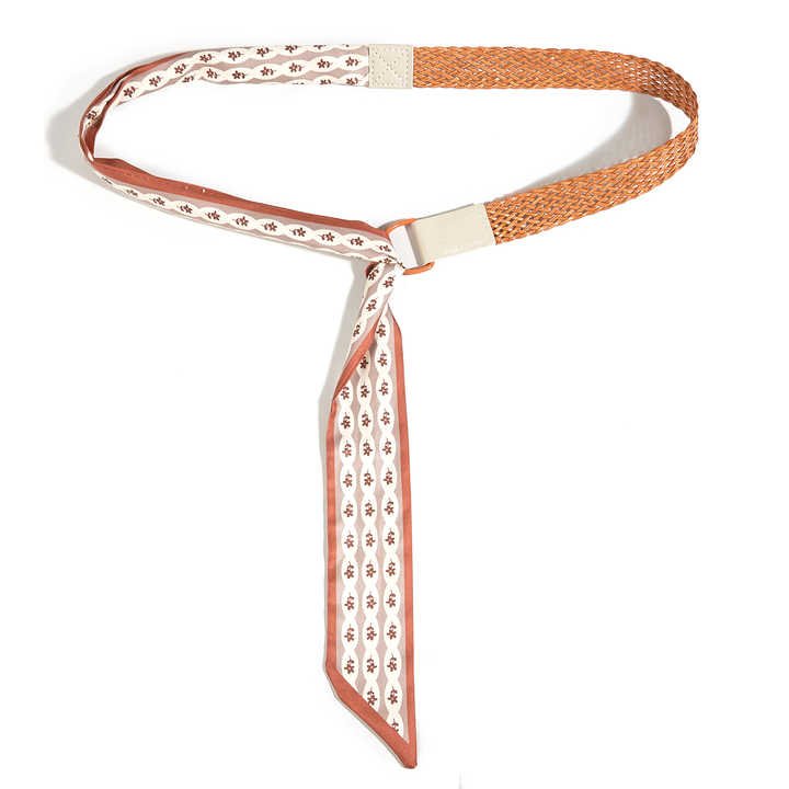 Wholesale Summer French Style Elegant Waist Belt for Lady Dress New Fashion Silk Splicing Braided Leather Belt for Young Girls - Image 2