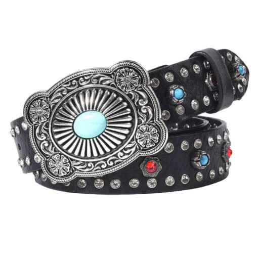Genuine Leather Turquoise Stone Belt for Jeans Pants Rodeo Cowgirl Cowboy Country Belts High Quality Western Belts for Women Men