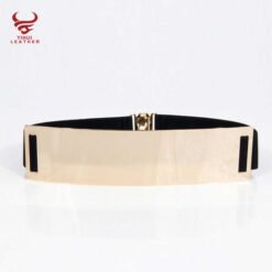 Hot Sale Designer Golden Elastic Strength Skinny Body Waist Belts for Woman Gold Brand Metal Mirror Elastic Ladies Dress Belt