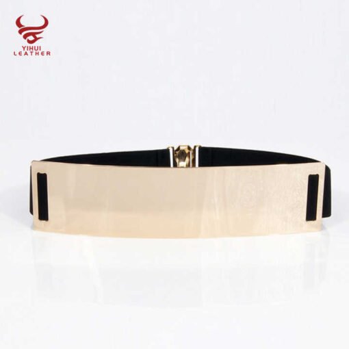 Hot Sale Designer Golden Elastic Strength Skinny Body Waist Belts for Woman Gold Brand Metal Mirror Elastic Ladies Dress Belt