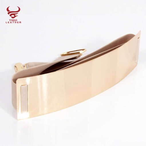 Hot Sale Designer Golden Elastic Strength Skinny Body Waist Belts for Woman Gold Brand Metal Mirror Elastic Ladies Dress Belt - Image 4