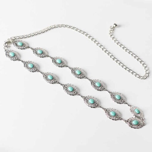 New Arrivals Fashion Accessories Golden Women Body Chain Belts Oval Turquoise Stone Lady Narrow Metal Retro Chain Belt - Image 3