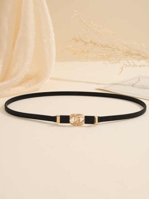 Wholesale Cheap Black Spring Thin Belts Women Dress Skinny Elastic Strength Belts Metal Black Bow Chain Belt Girls - Image 2