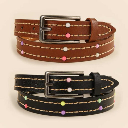 Designer 2025 New Fashion PU Leather Trouser Belt for Girls Dress Custom Trendy Casual Stitching Bead Leather Belt for Women