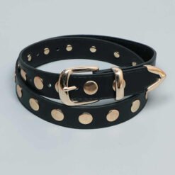 PU Leather Stud-Detailed Buckled Belt Rivet Jean Pants Rock Metal Belts Punk Studded Plus Black Eyelet Belt for Fashion Girls