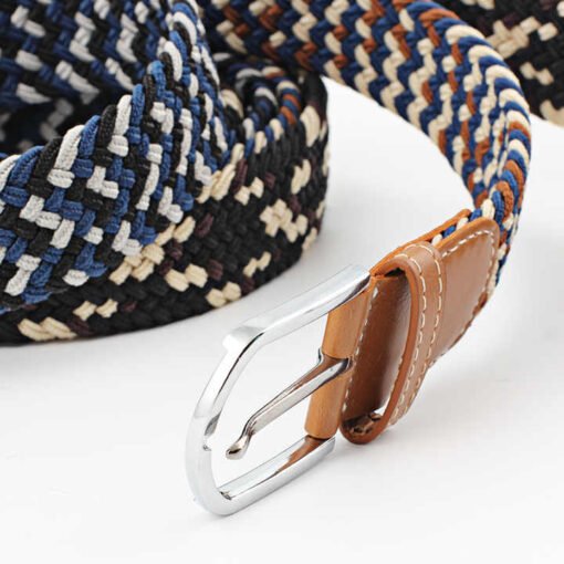 Mix Color Design Cheap Weaving Mens Waist Belts Women Unisex Elastic Strength Braided Woven Jeans Belts for Men - Image 3
