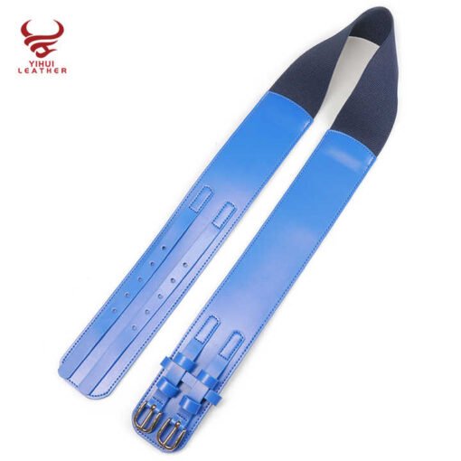 Fashion Plus Size Wide Blue Leather Women's Fashion Elastic Belts Square Frame Buckle Waist Leather Belt - Image 3