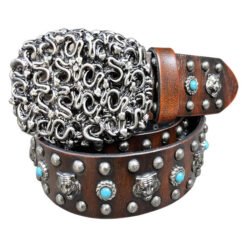 Vintage Punk Stone studded 38cm Width Genuine Leather Waist Belts Western studded Turquoise Belt for Cowboys Cowgilrs
