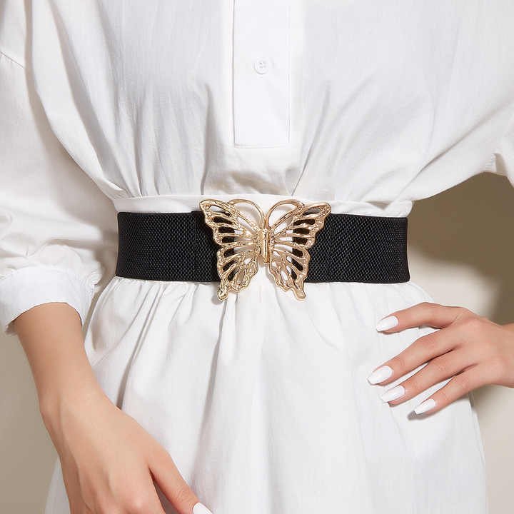 New Metal Butterfly Buckle Waist Belts Retro Clasp Cinch Buckle Elastic Stretch Waistband Belt for Jeans Dress