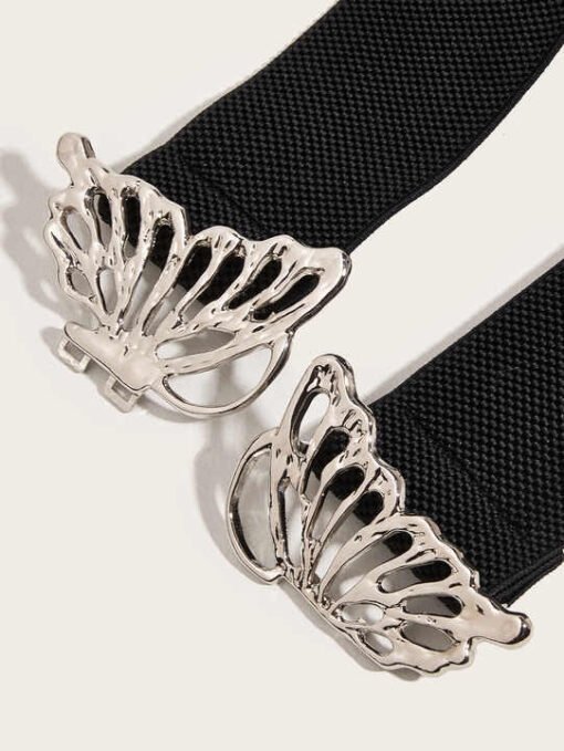 New Metal Butterfly Buckle Waist Belts Retro Clasp Cinch Buckle Elastic Stretch Waistband Belt for Jeans Dress - Image 5