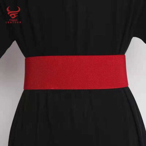 Wholesale Lady Fashion Waist Cinch Lace-up Waspie Leather Belt Red Ultra Wide Elastic Strength Corset Belt for Women - Image 4