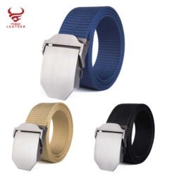 Glossy Laser LOGO Canvas Thickened Nylon Belt Boys Automatic Belt Buckle Casual Webbing Pants Belt for Man