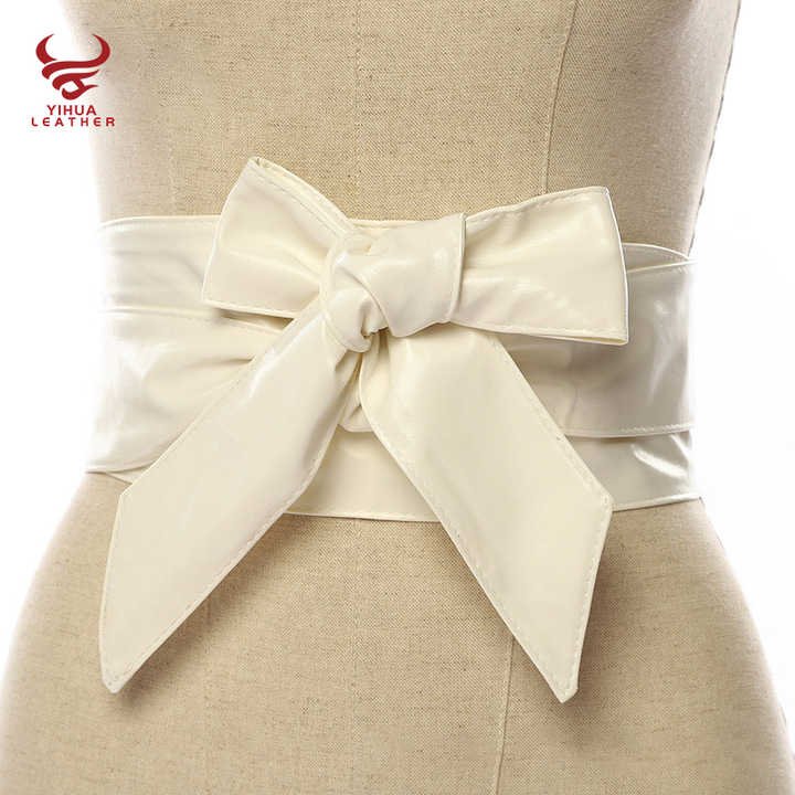 Women Soft PU Leather Self Tie Knot Belts Fancy Dresses Large Size Wide Cinch Belts No Buckle Gold Leather OBI Belt for Lady - Image 6