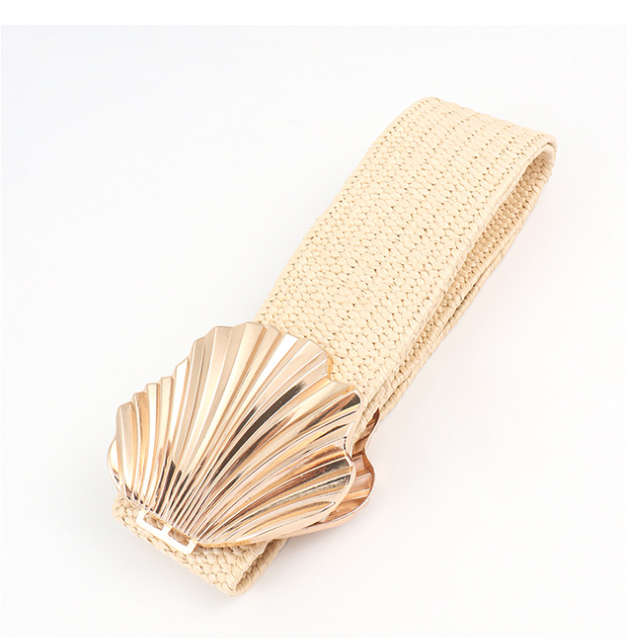 Wholesale Elegant Lady Elastic Strength Braided Cinch Belt Waistband Girl Metal Shell Belt Buckle PP Straw Waist Belt for Women - Image 6