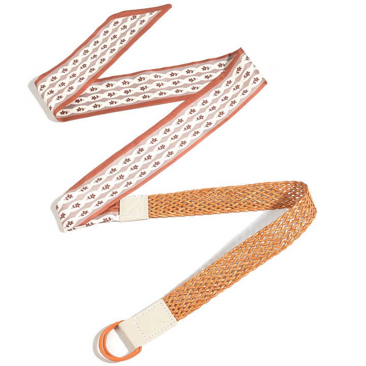 Wholesale Summer French Style Elegant Waist Belt for Lady Dress New Fashion Silk Splicing Braided Leather Belt for Young Girls - Image 4