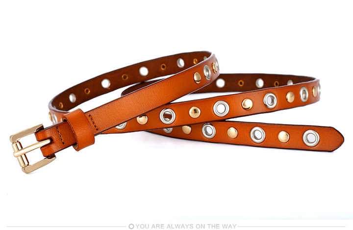 New Casual Leather Holes Genuine Leather Rivet Belt Punk Style Vintage Western Studded Belts With Roller Belt Buckle - Image 6