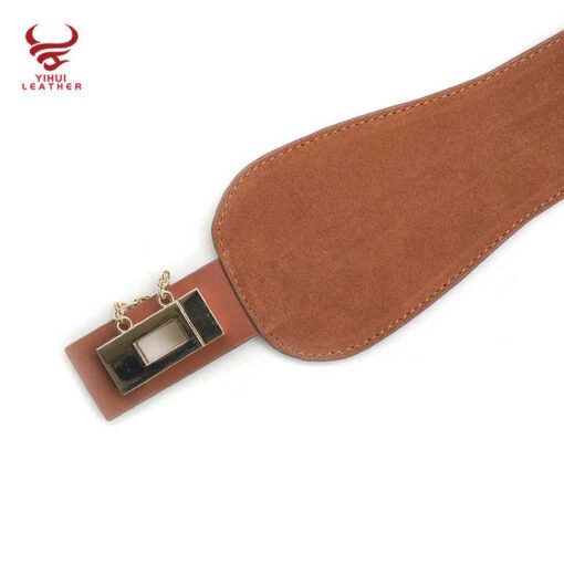 2022 New Fashion Suede Leather Female Dress Wide Waist Belts Leather Women Belt With Key Lock Buckle - Image 3