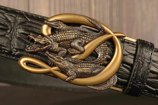 2024 New Crocodile Pattern Automatic Buckle Belt Men's Cowhide Casual 100% Leather Belt Personality Jeans Belt Boys - Image 2