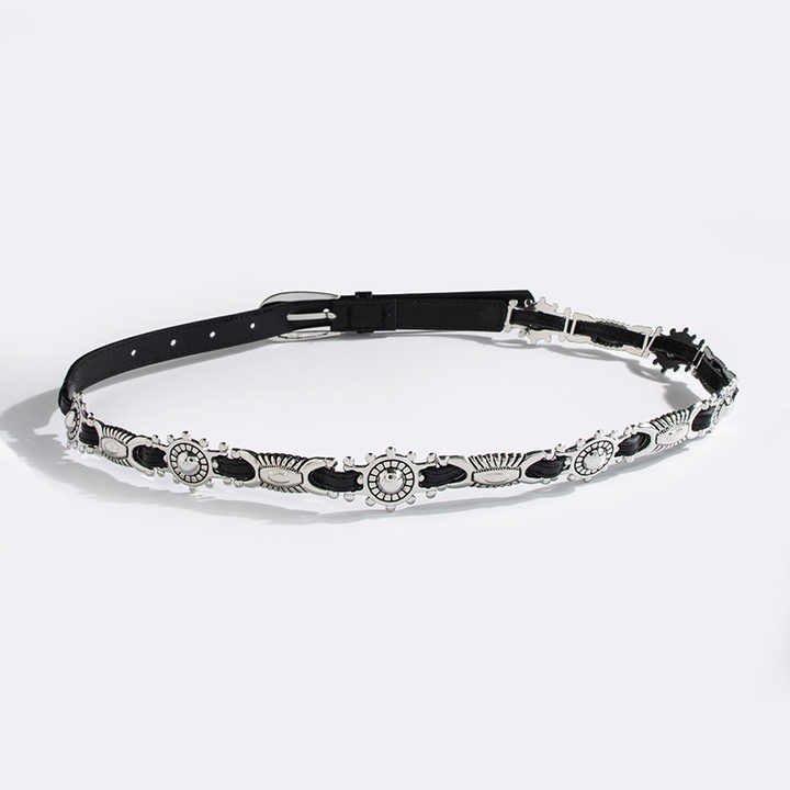 Wholesale Retro Punk Faux Leather Western Belt With Carve Metal Accessories Skinny Body Chains Waist Belt for Women Dresses